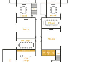 Plattegrond 2e etage met vergaderzalen, indeling en routing bij Van der Valk Hotel Houten.