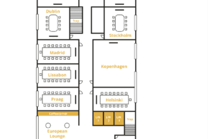 Plattegrond van de 3e verdieping van Van der Valk Hotel Houten met overzicht van vergaderzalen en indeling van de ruimtes